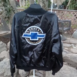 Chevrolet Black Bomber Jacket Not perfect. Show it in the picture some damage.
